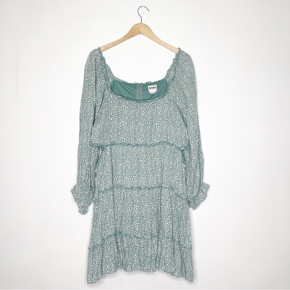 Arula Green Cheetah Print Long Sleeve Dress Size 3X